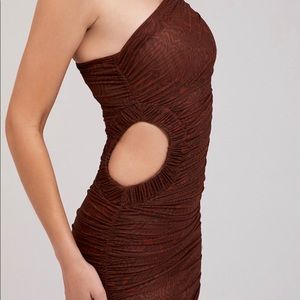 MISTRESS ROCK SO IN LOVE COCOA MESH ASYMMETRIC CUTOUT MINI DRESS